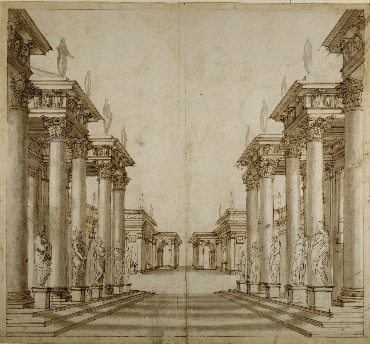 Roomalainen atrium (kynä ja muste paperille) tekijältä Inigo Jones