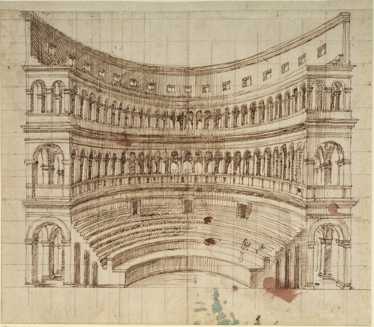 Amfiteatteri (kynä ja muste paperille) tekijältä Inigo Jones