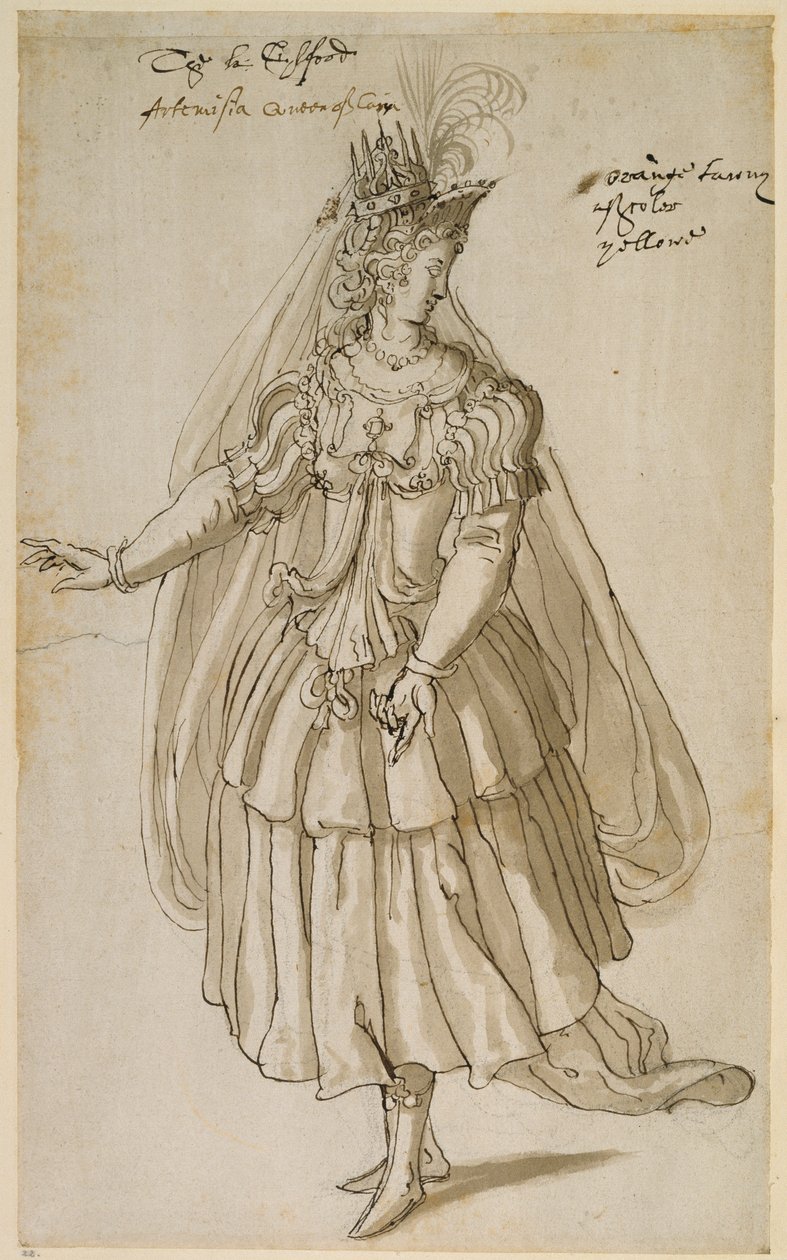 Kuningatar Artemisia, n. 1609 (kynä ja muste paperille) tekijältä Inigo Jones