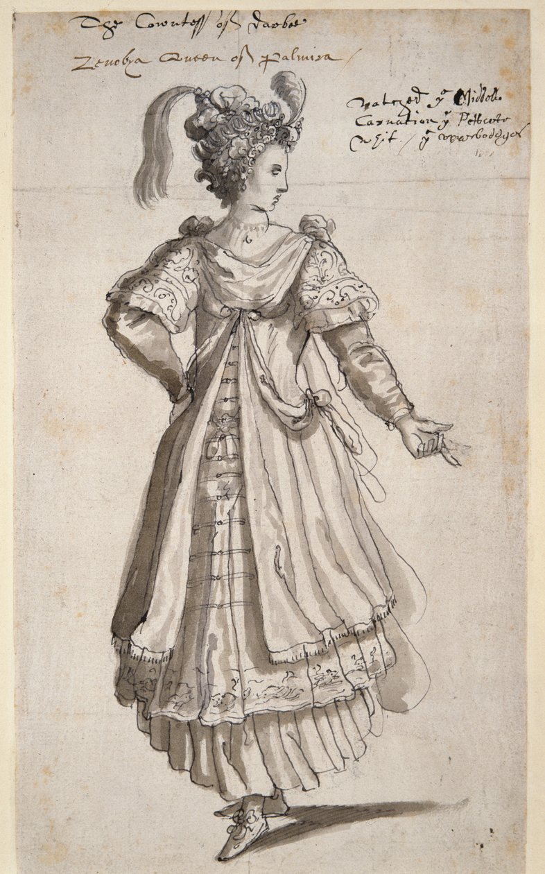 Kuningatar Zenobia, n. 1609 (kynä ja muste paperille) tekijältä Inigo Jones