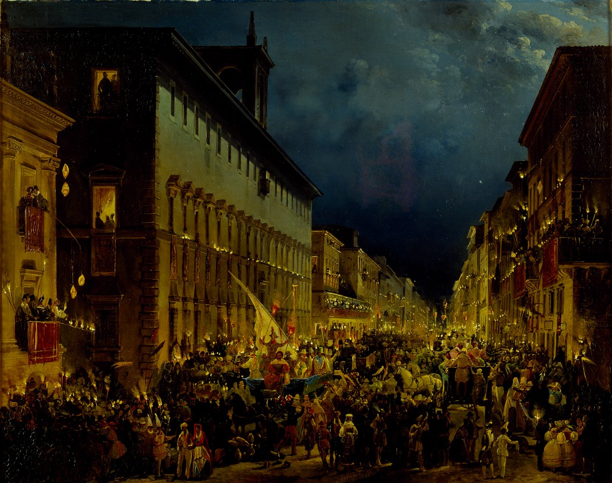 Moccoli-ilta Roomassa, 1834. tekijältä Ippolito Caffi