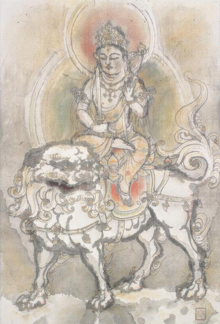 Irie Hako, Manjushri auf einem Löwen sitzend tekijältä Irie Hako