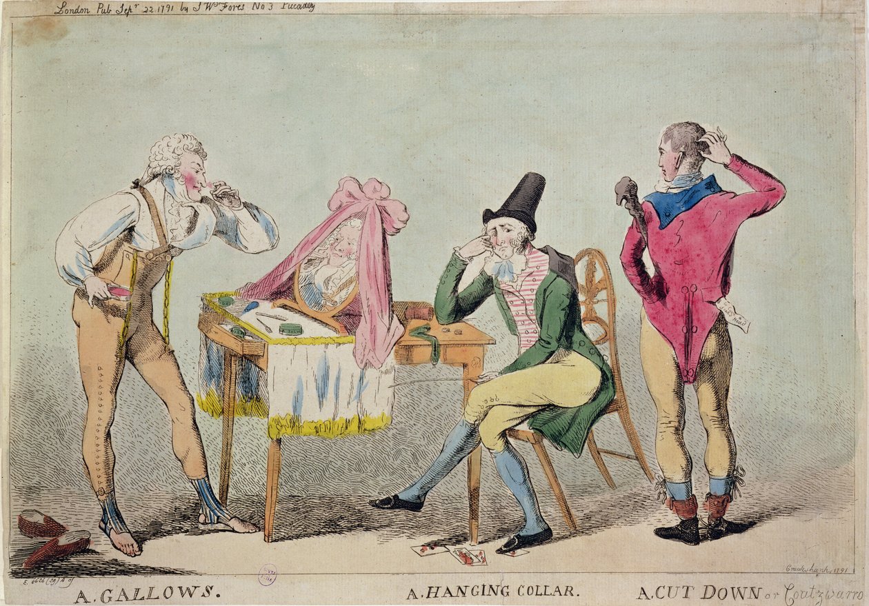 Pilapiirros ranskalaisista aristokraattisista emigranteista Englannissa vallankumouksen aikana, 1791. tekijältä Isaac Cruikshank