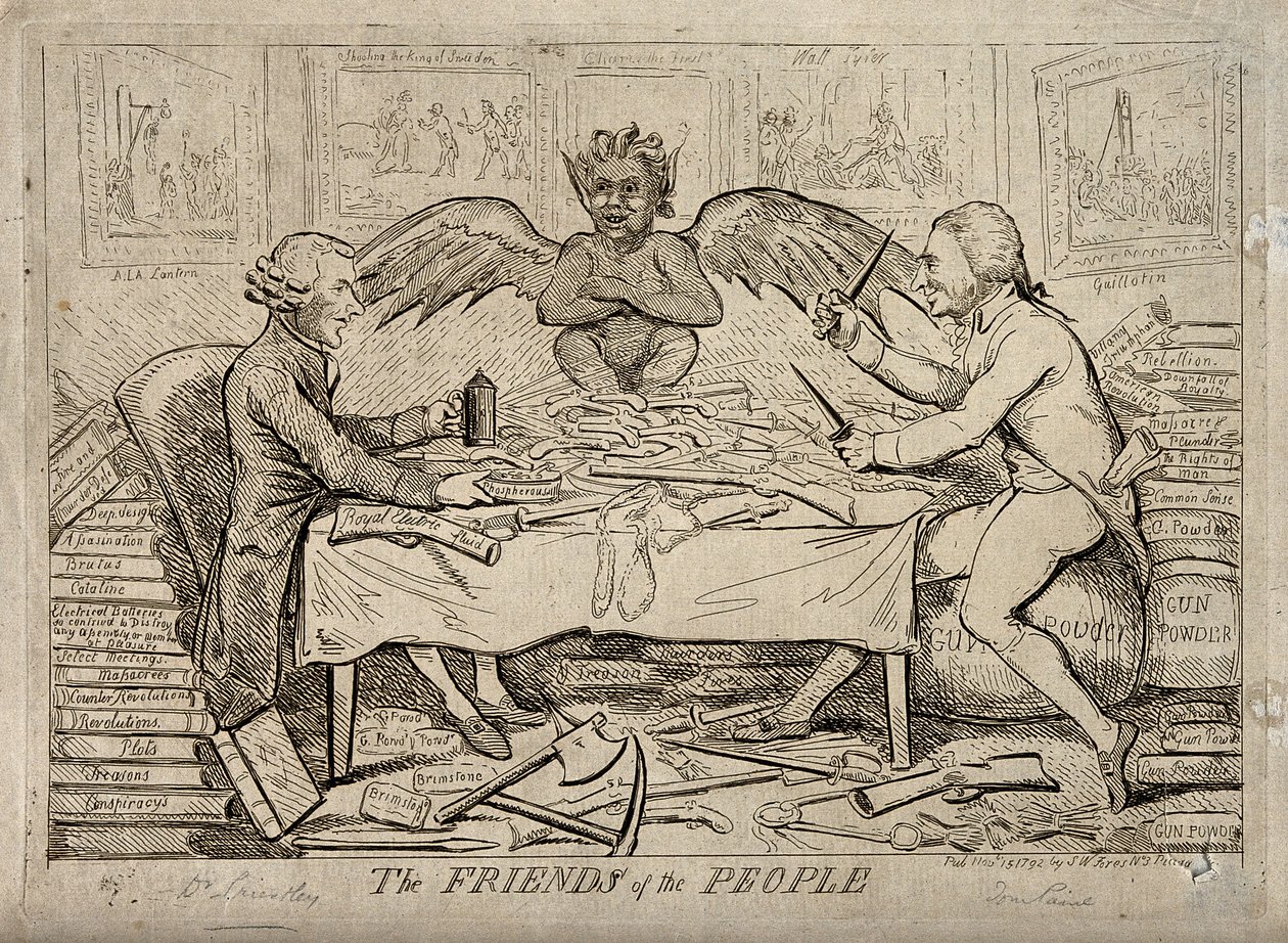 Joseph Priestleyn ja Thomas Painen tasavaltalainen solidaarisuus. 1792 tekijältä Isaac Cruikshank