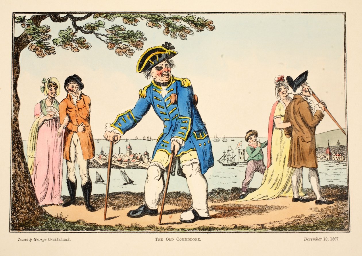The Old Commodore, 1807 (käsinvärinen kaiverrus) tekijältä Isaac, Robert and George Cruikshank