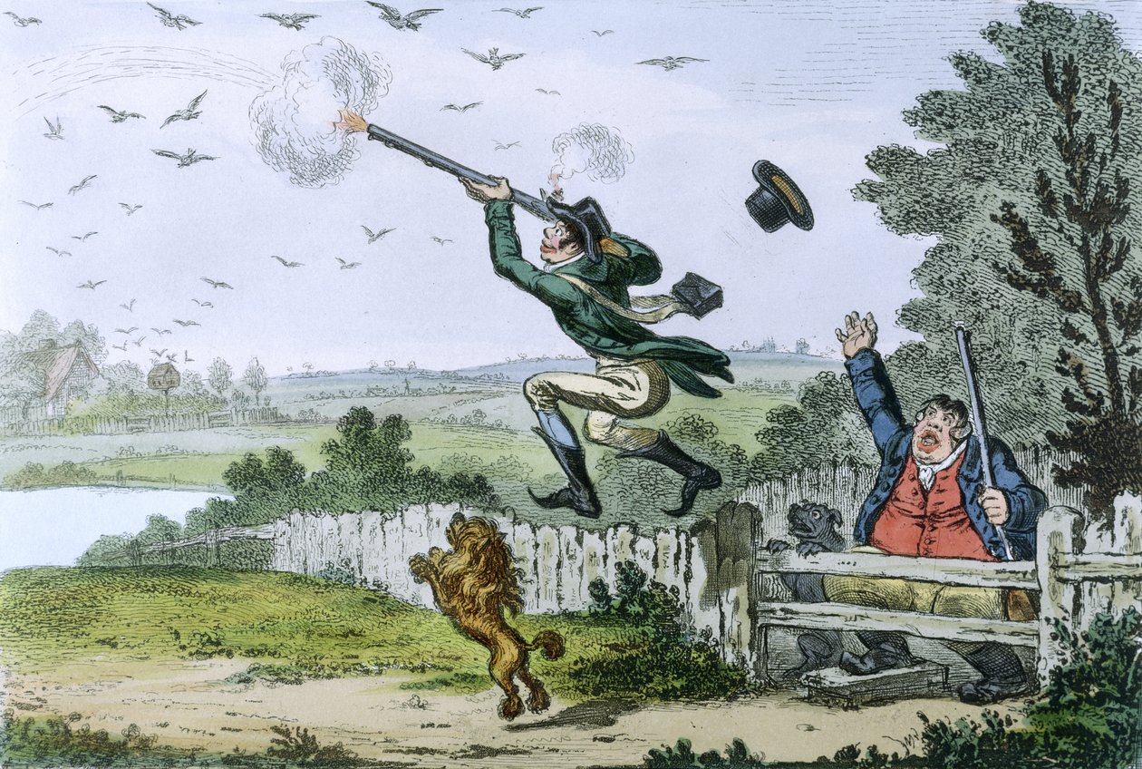 Cockney Sportsmen: James Gillray (1757-1815) 1800 (käsin väritetty etsaus). tekijältä Isaac Robert Cruikshank