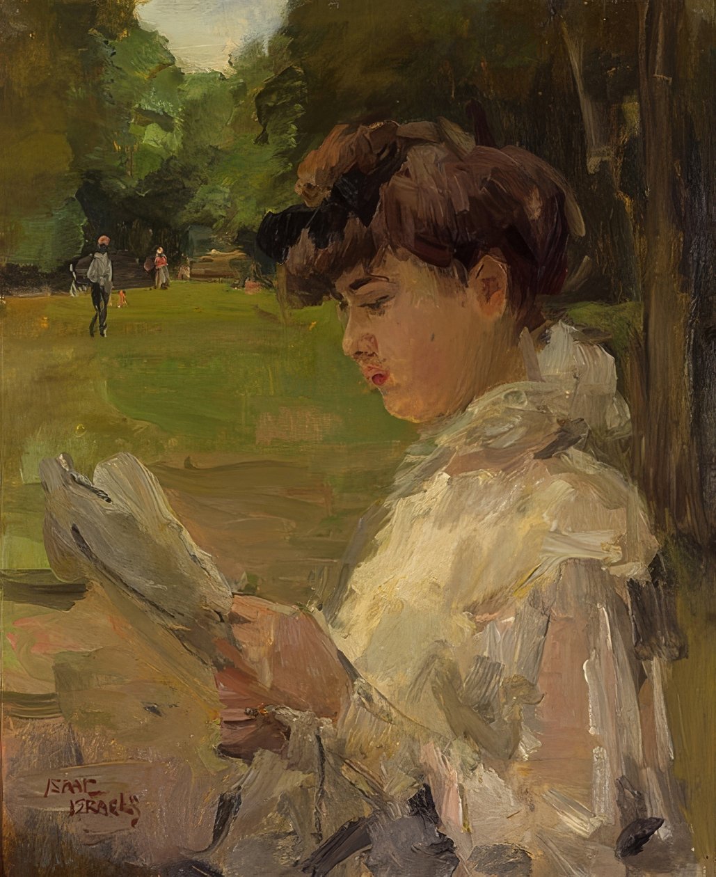 Lukeva tyttö. Noin 1906 tekijältä Isaac Israels