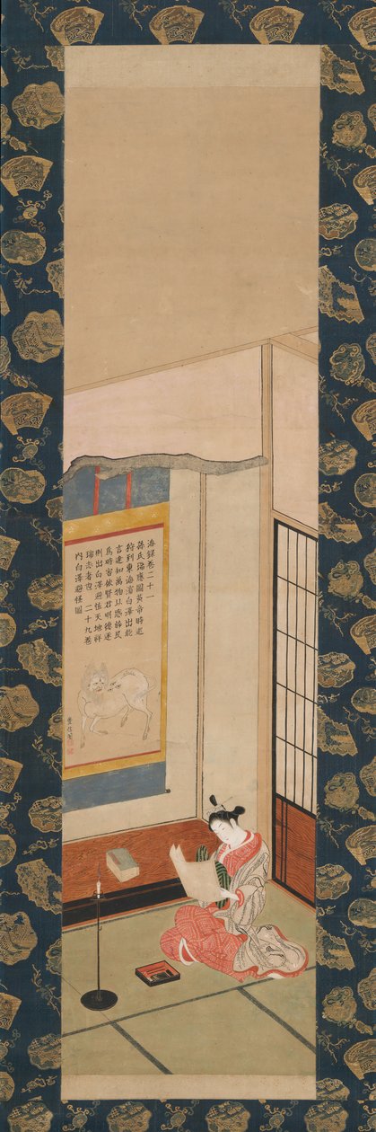 Kurtisaani lukemassa kirjettä, 1700-luvun puoliväli. tekijältä Ishikawa Toyonobu
