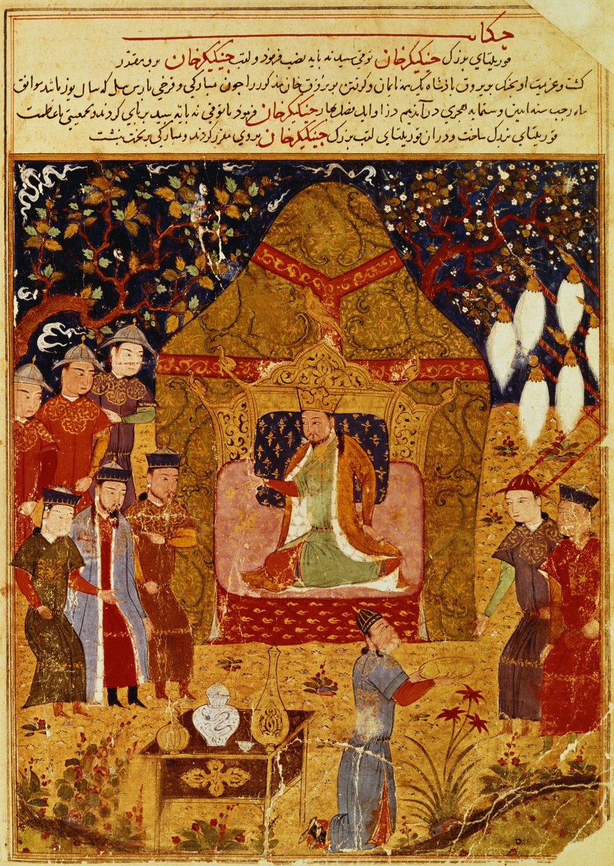 Tšingis-kaani teltassaan, Rashid al-Din (1247-1318) tekijältä Islamic School