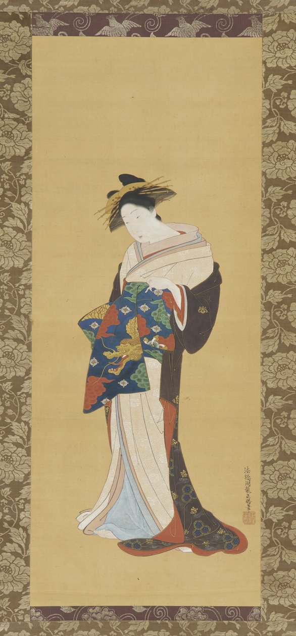 Oiran, Edo-kausi (väri ja kulta silkillä) tekijältä Isoda Koryusai