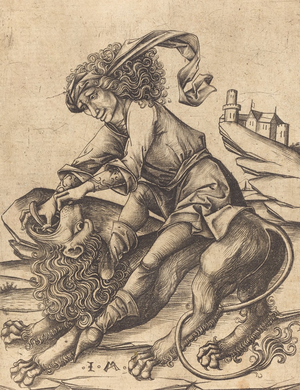 Simson ja leijona, n. 1475. tekijältä Israhel van Meckenem