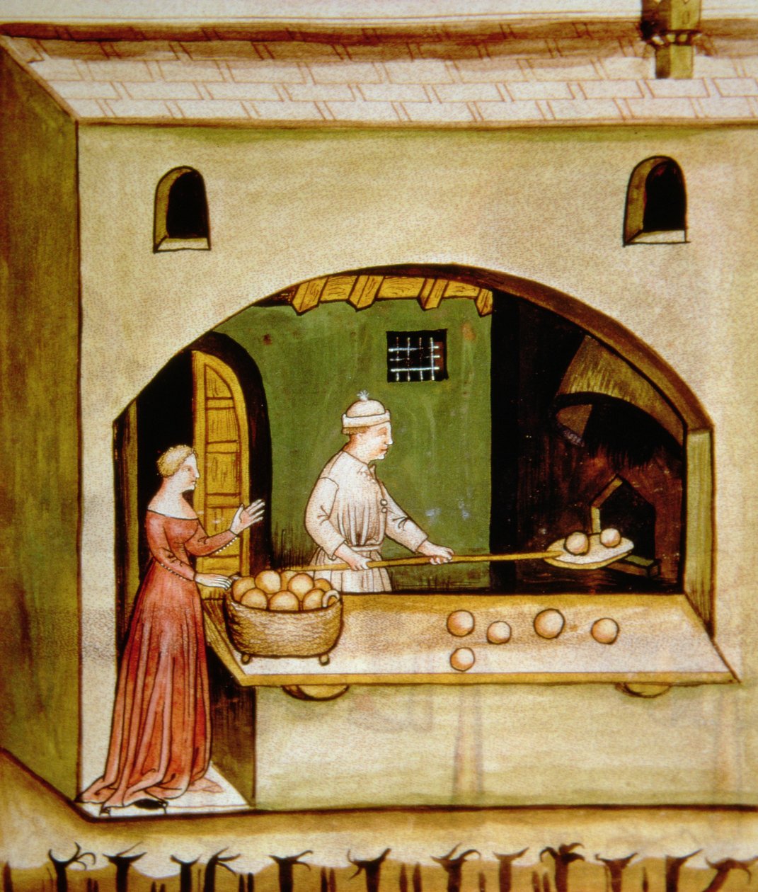 Fol.63r Valkoisen leivän leivonta, kuva Tacuinum Sanitatis Codex Vindobonensis tekijältä Italian School