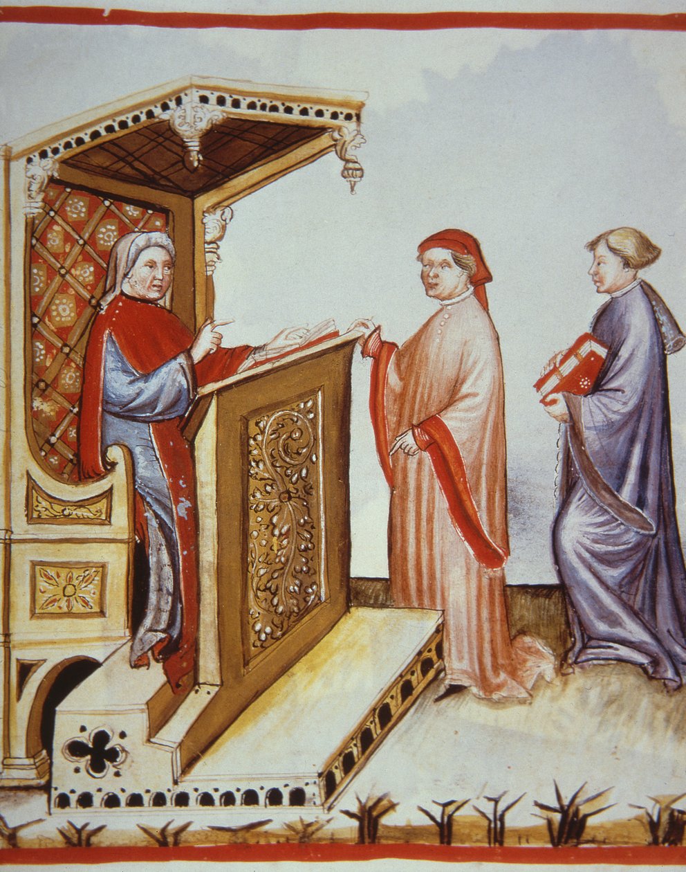 Nova 2644 fol.4r Ububchasym de Baldach (Ibn Butlan) kirjoittaa Tacuinum Sanitatisin (terveyden ylläpito), kuvitus Tacuini Sanitatis Codex Vindobonensis -kirjasta tekijältä Italian School