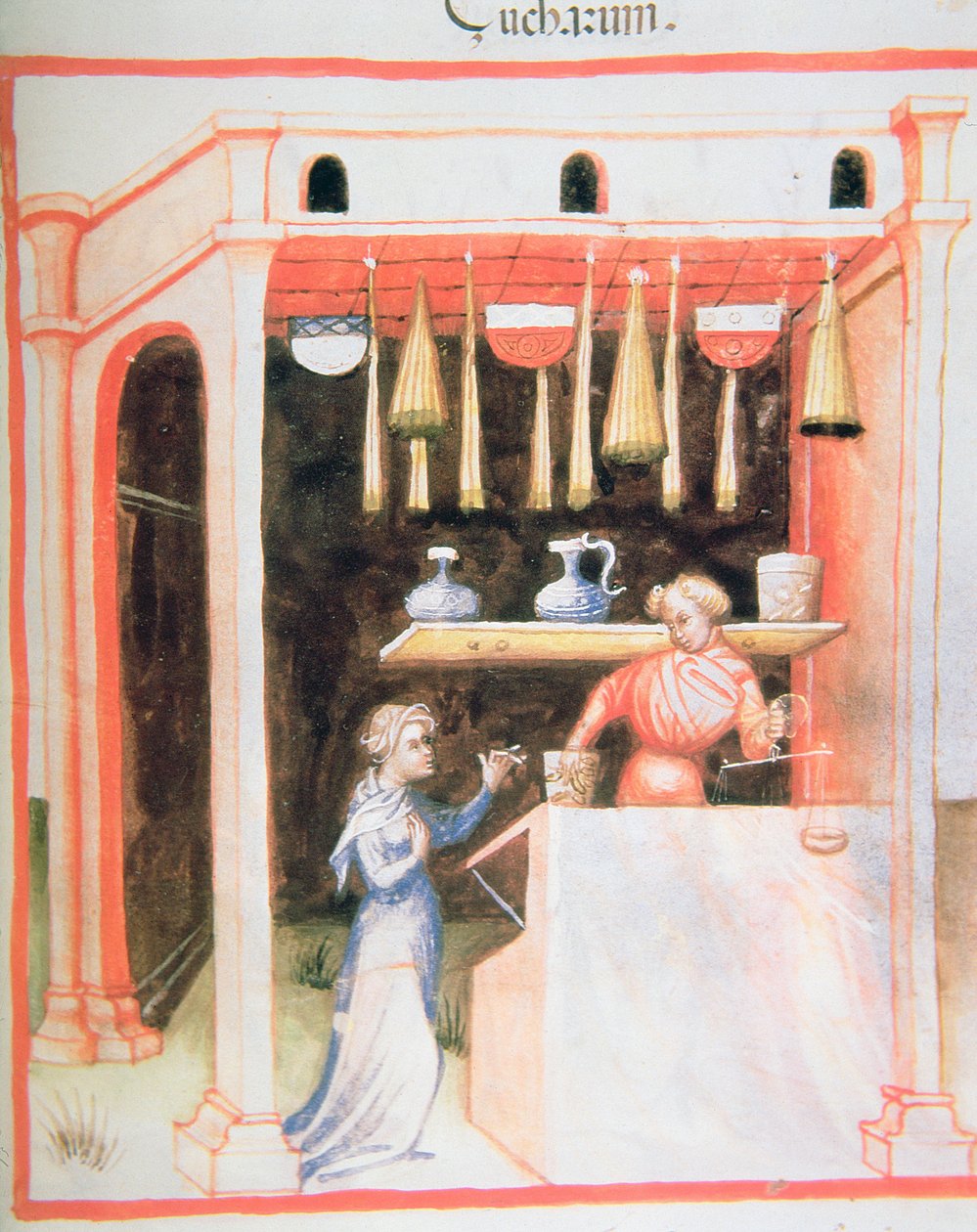 Nova 2644 fol.92r Sokerin myynti, Tacuinum Sanitatis tekijältä Italian School