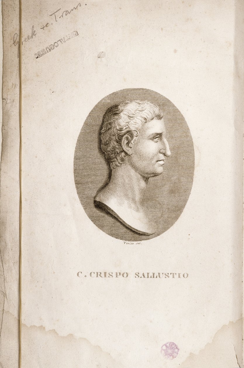 Antonio Vericon (fl.1819) kaivertama Gaius Crispus Sallustin (n. 85-35 eKr.) muotokuva tekijältä Italian School