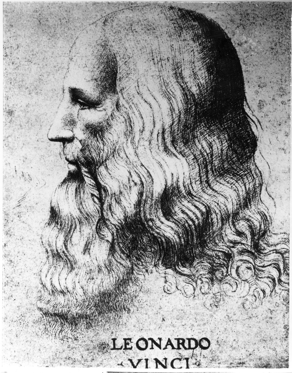 Leonardo da Vincin (1452-1519) muotokuva, kaiverrus Francesco Bartolozzi (n. 1727-1815) tekijältä Italian School