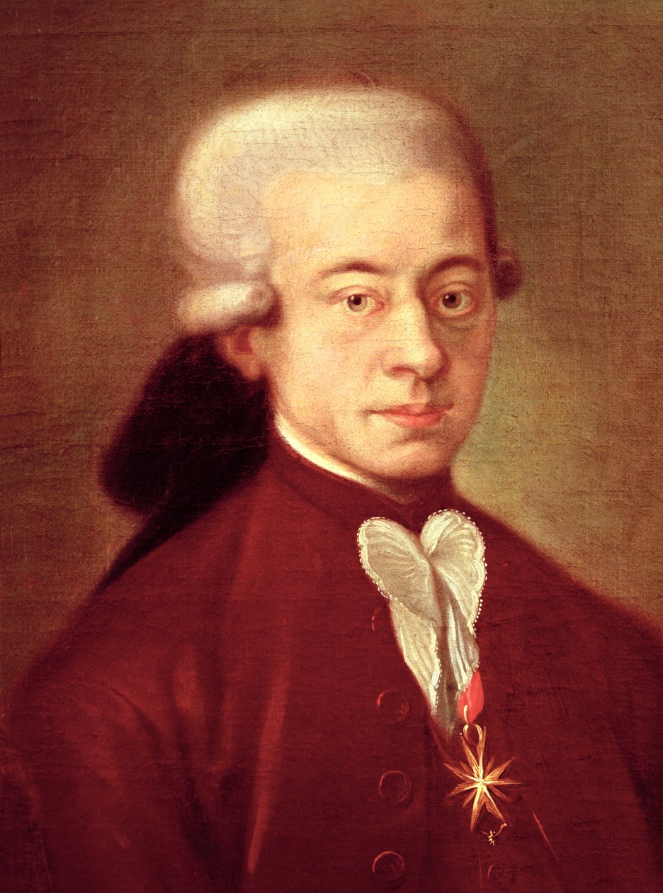 Wolfgang Amadeus Mozartin (1756-1791) muotokuva vuoden 1770 jälkeen (yksityiskohta) tekijältä Italian School