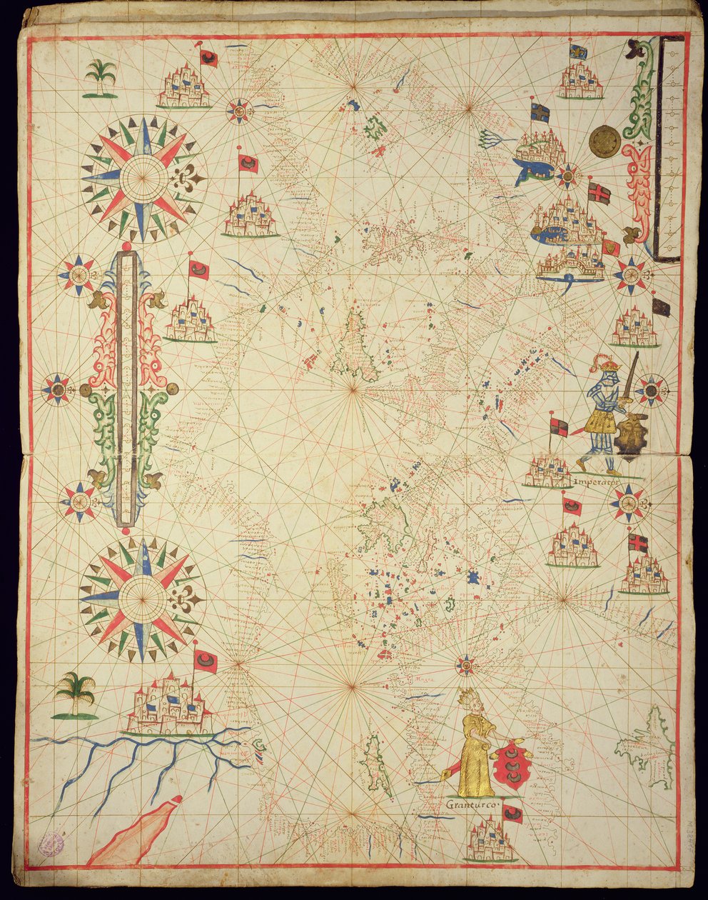 Välimeren allas, merenkulkuatlasista, 1646 (muste vellum) (katso myös 330937-330938) tekijältä Italian School