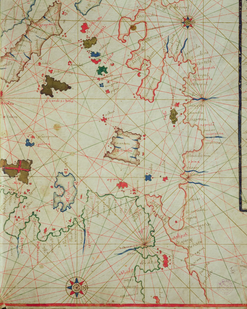 Peloponnesos ja Limnoksen saari, merenkulkukartasta, 1646 (muste vellum) (yksityiskohta 330939) tekijältä Italian School