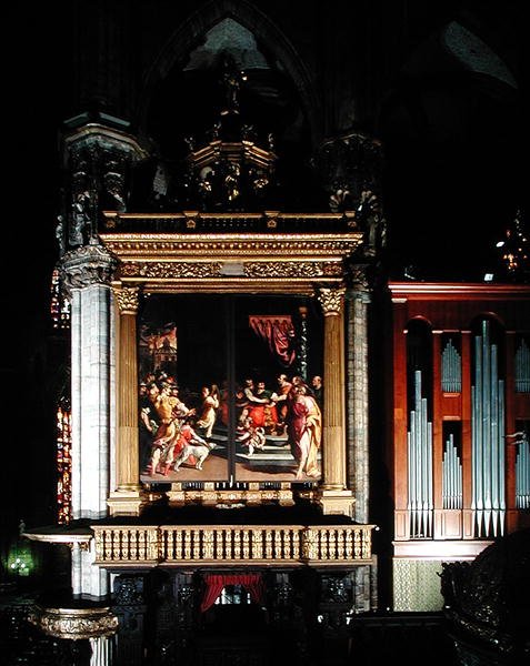 Näkymä uruista (1559-1602), jonka tekivät Giuseppe Meda (fl.1551 d.1599), Ambrogio Giovanni Figino (1548-1608) ja Camillo Procaccini (1555-1629) tekijältä Italian School