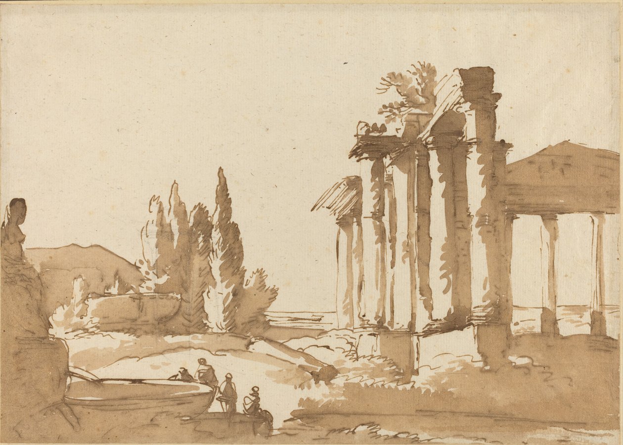 Maisema raunioilla tekijältä Italian 18th Century