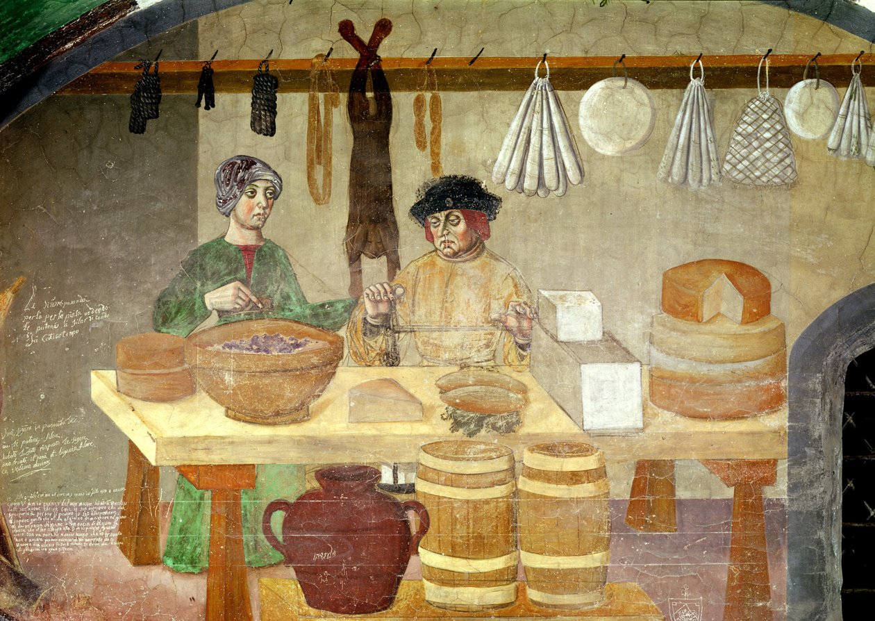 Makkaran ja juuston myyjät (fresco) tekijältä Italian School