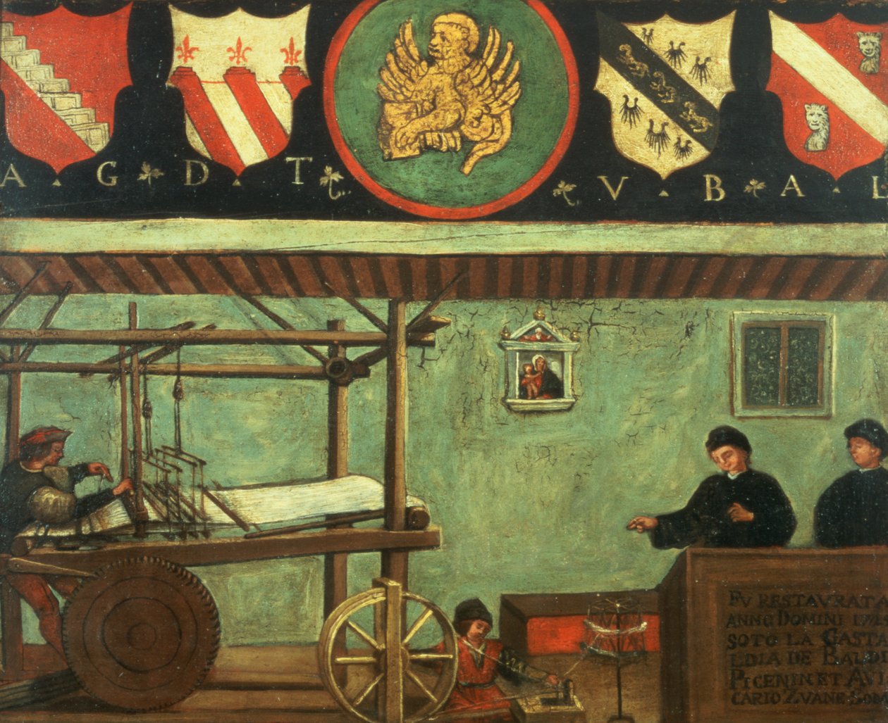 Venetian Weavers Guildin kyltti (paneeli) tekijältä Italian School