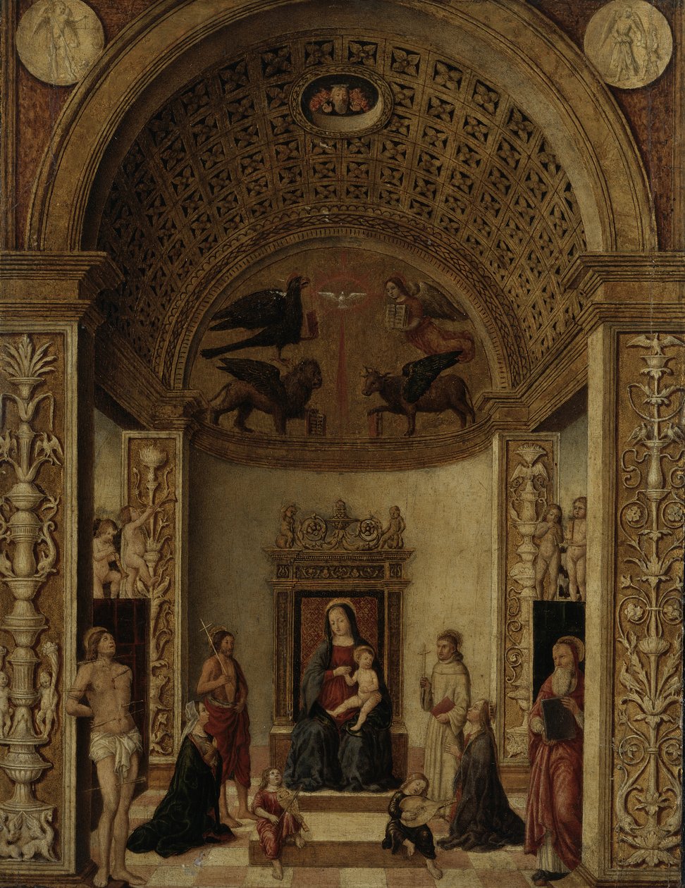 Neitsyt ja lapsi Enthroned, n. 1500-20 tekijältä Italian School
