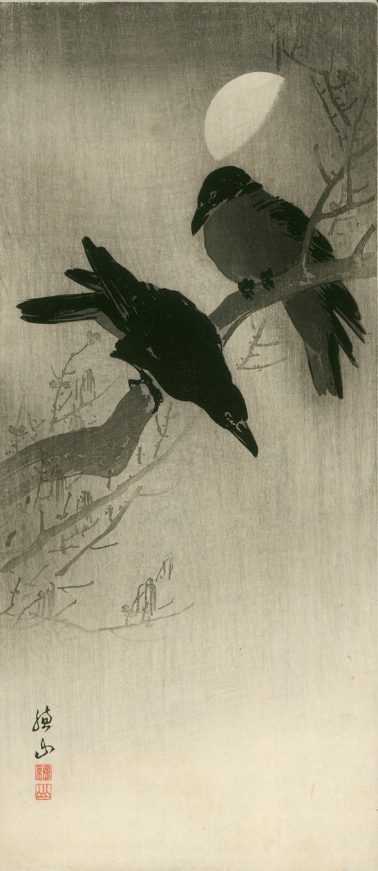 Kaksi korppia, noin 1920 (puupiirros). tekijältä Ito Sozan