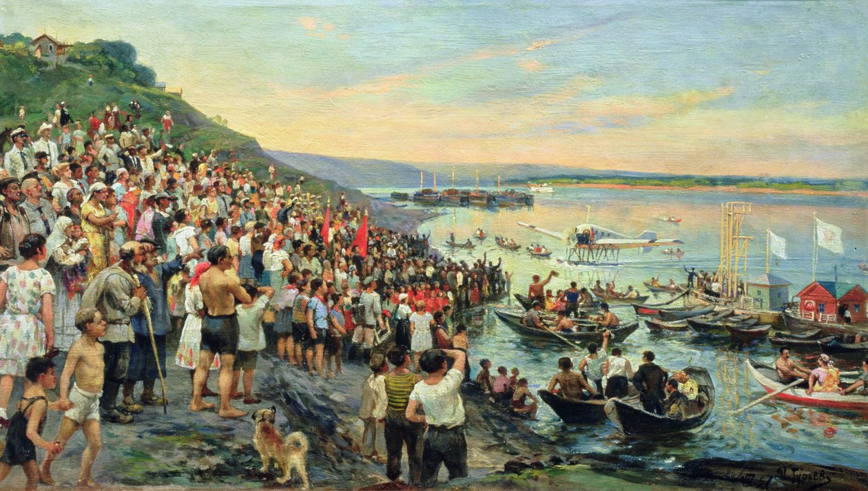 Vesilentokoneen saapuminen Uljanovskiin vuonna 1927, tekijältä Ivan Petrovich Guryev