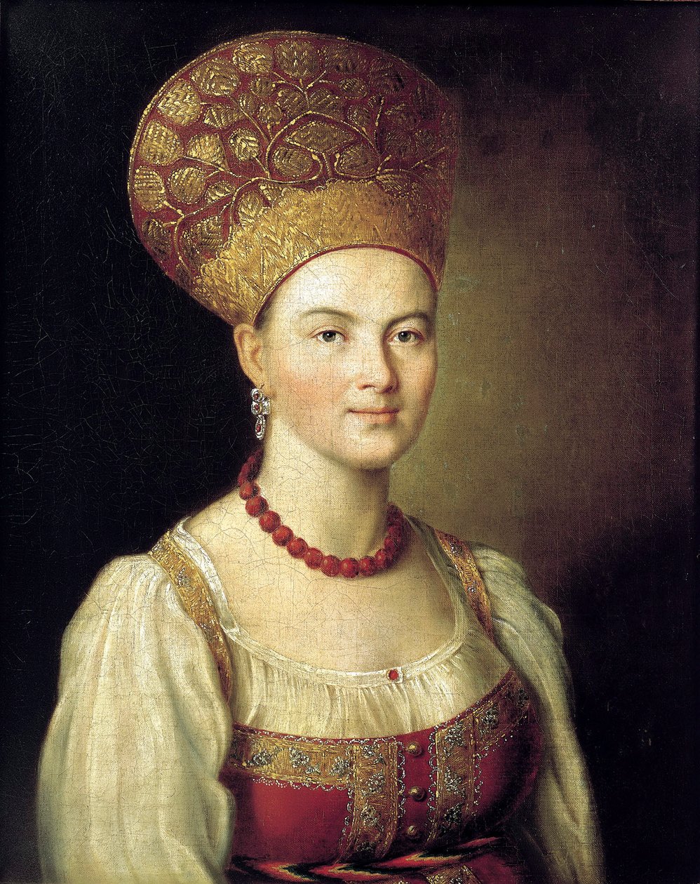 "Naisen muotokuva venäläisessä mekossa", 1784 tekijältä Ivan Argunov