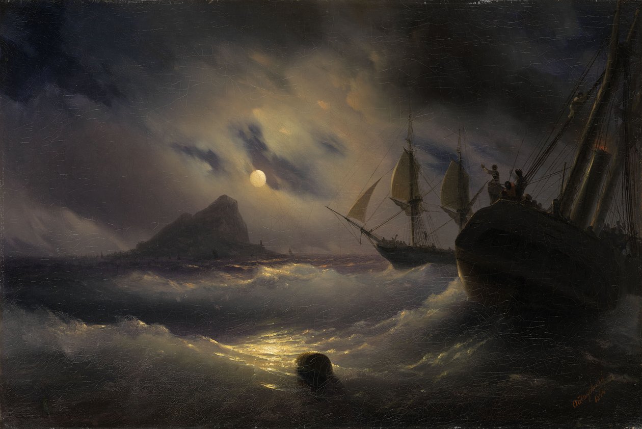 Gibraltar yöllä, 1844 tekijältä Ivan Konstantinovich Aivazovsky