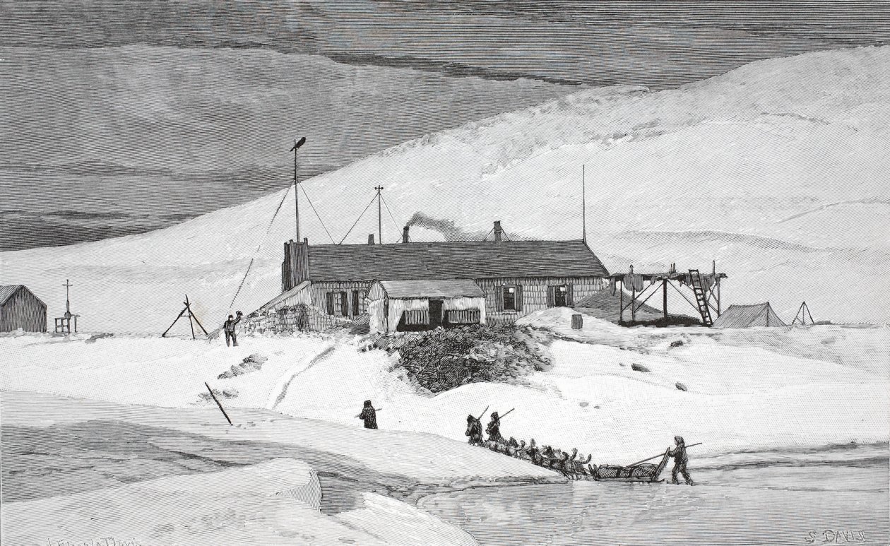 Fort Conger, Frinnell Land, 20. toukokuuta 1883, pub. Lontoo 1886 tekijältä J. Steeple Davis