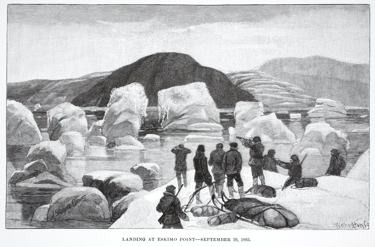 Laskeutuminen Eskimo Pointiin, 29. syyskuuta 1883, pub. Lontoo 1886 tekijältä J. Steeple Davis