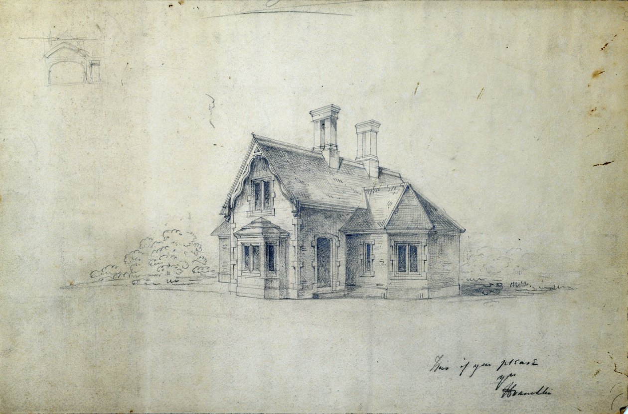 Station House, n. 1850 (kynä paperille) tekijältä J.A. Davies