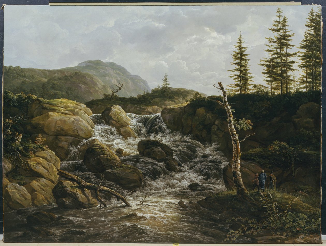 Vuoristoinen maisema ja vesiputous, Norja tekijältä Johan Christian Dahl
