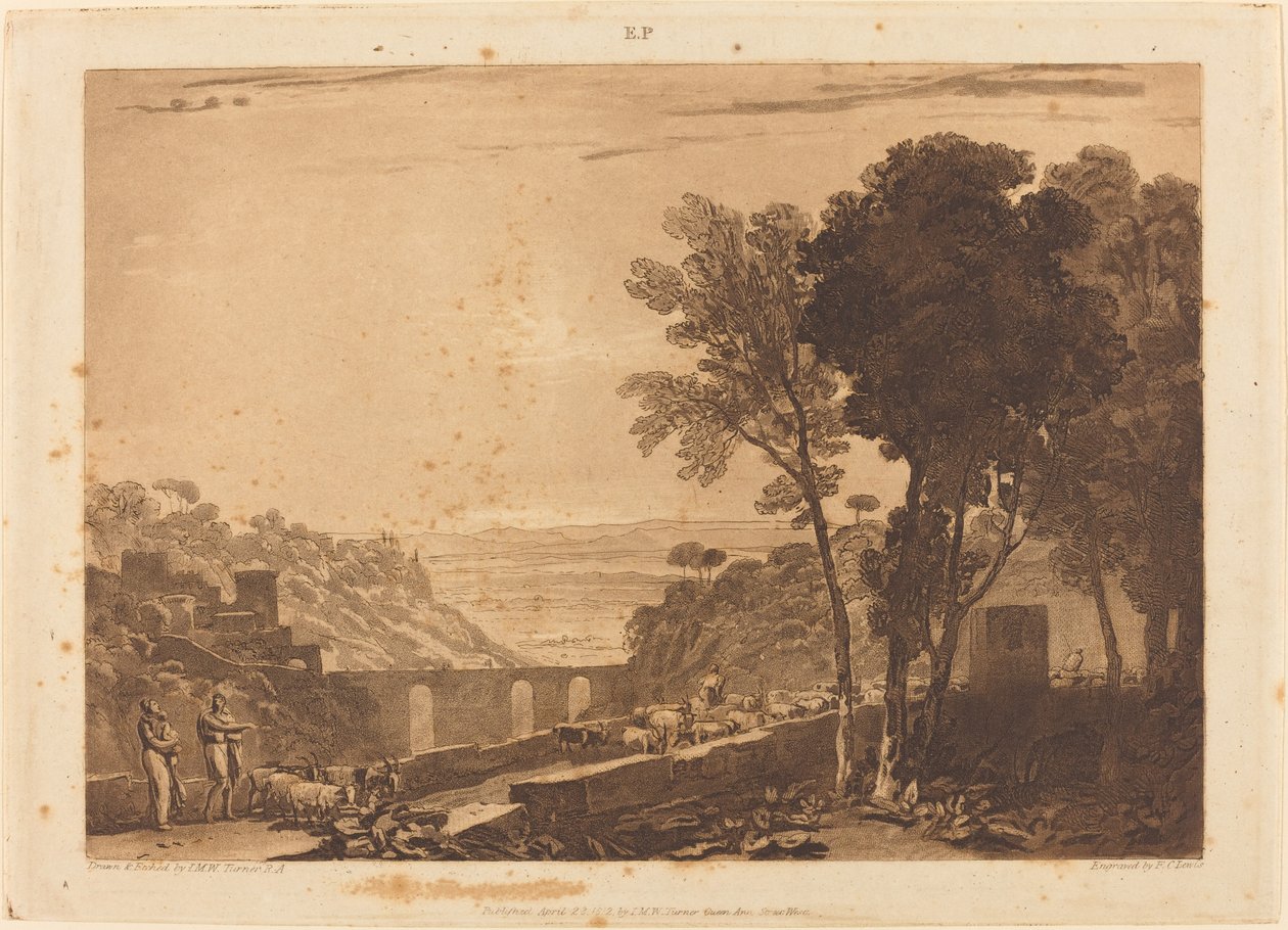 Silta ja vuohet, julkaistu 1812. tekijältä Joseph Mallord William Turner