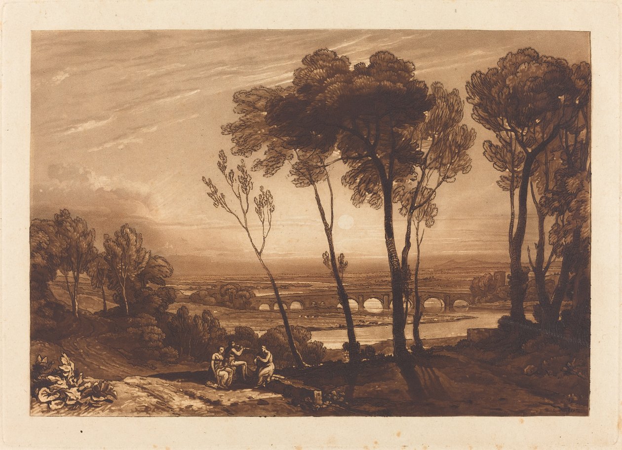 The Bridge in Middle Distance, julkaistu 1808. tekijältä Joseph Mallord William Turner