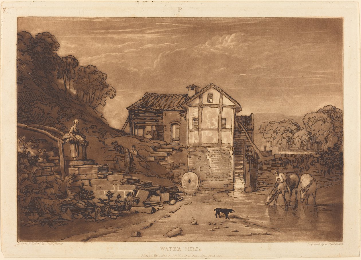 Vesimylly, julkaistu 1812. tekijältä Joseph Mallord William Turner