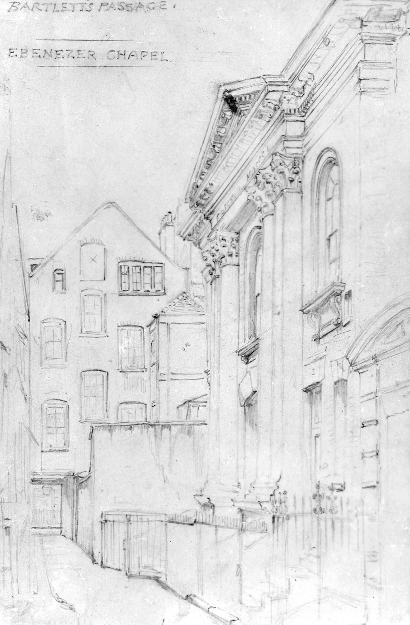 Ebenezer Chapel, Bartletts Passage, n.1890 (piirustus) tekijältä J. Appleton
