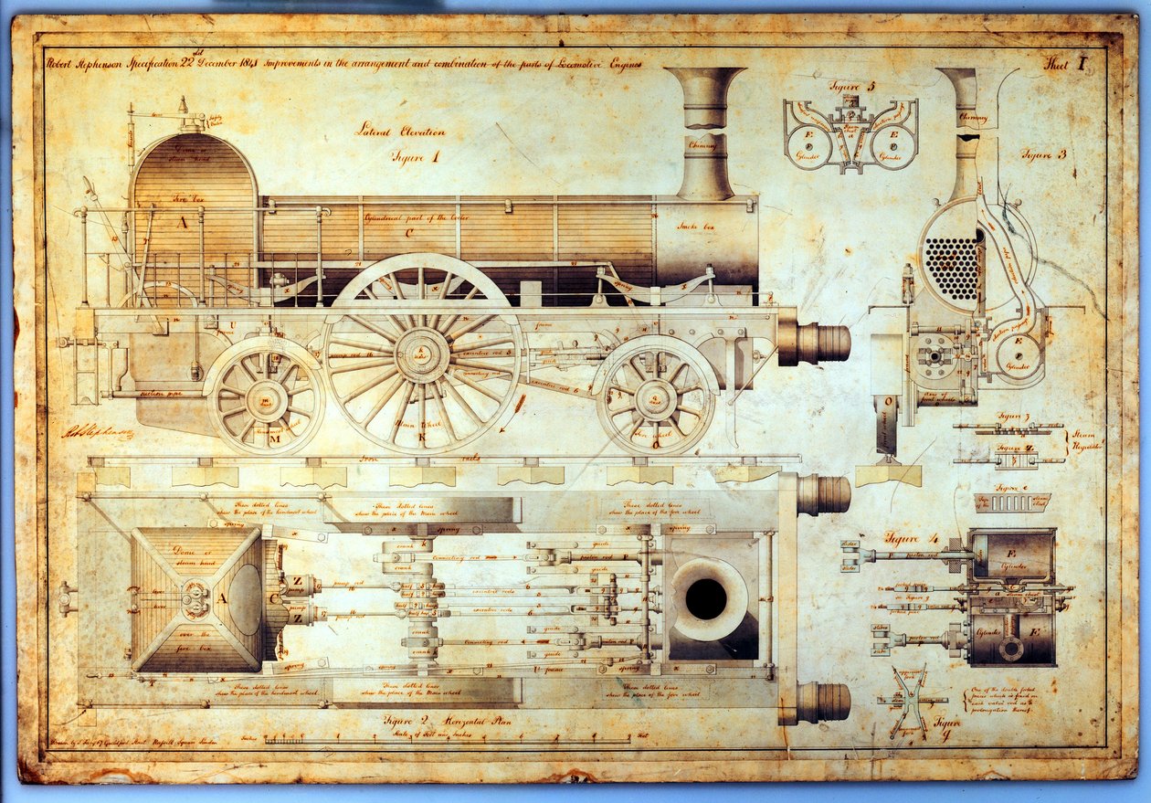 Stephensonin "Long Boiler" -veturi, 1841 tekijältä J. Farley