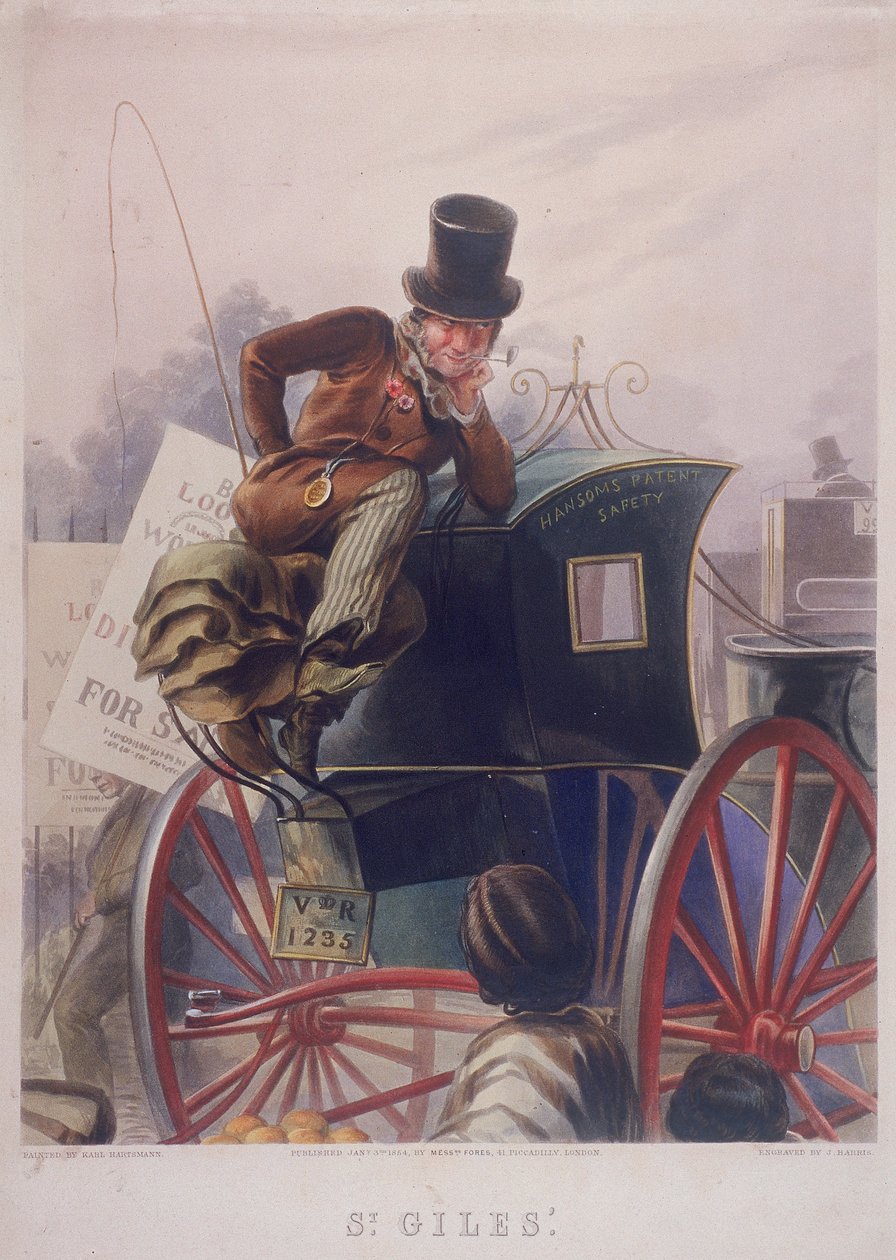 Hansom-taksinkuljettaja, Lontoo, 1854 tekijältä J Harris