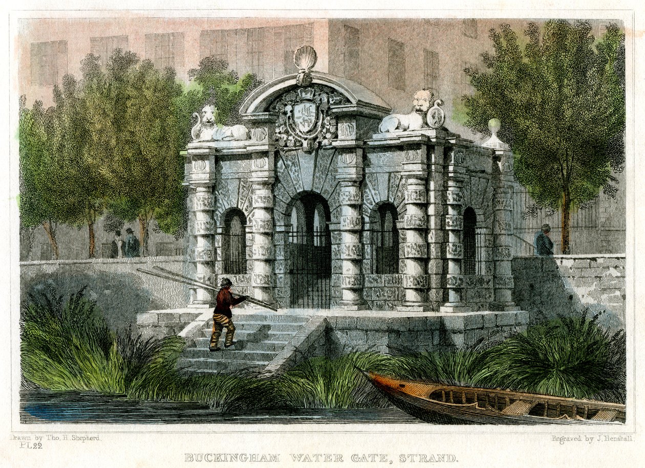 Buckingham Water Gate, Strand, Westminster, Lontoo, 1830. tekijältä J Henshall
