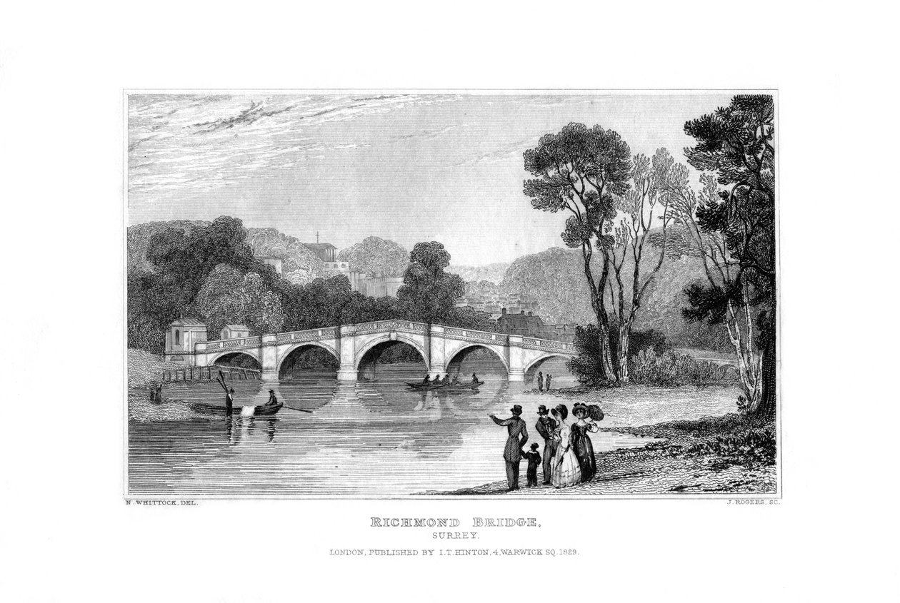 Richmond Bridge, Lontoo, 1829. tekijältä J. Rogers