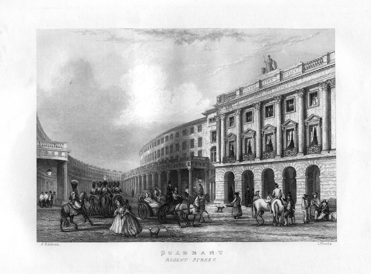 Quadrant, Regent Street, Lontoo, 1800-luku. tekijältä J. Woods