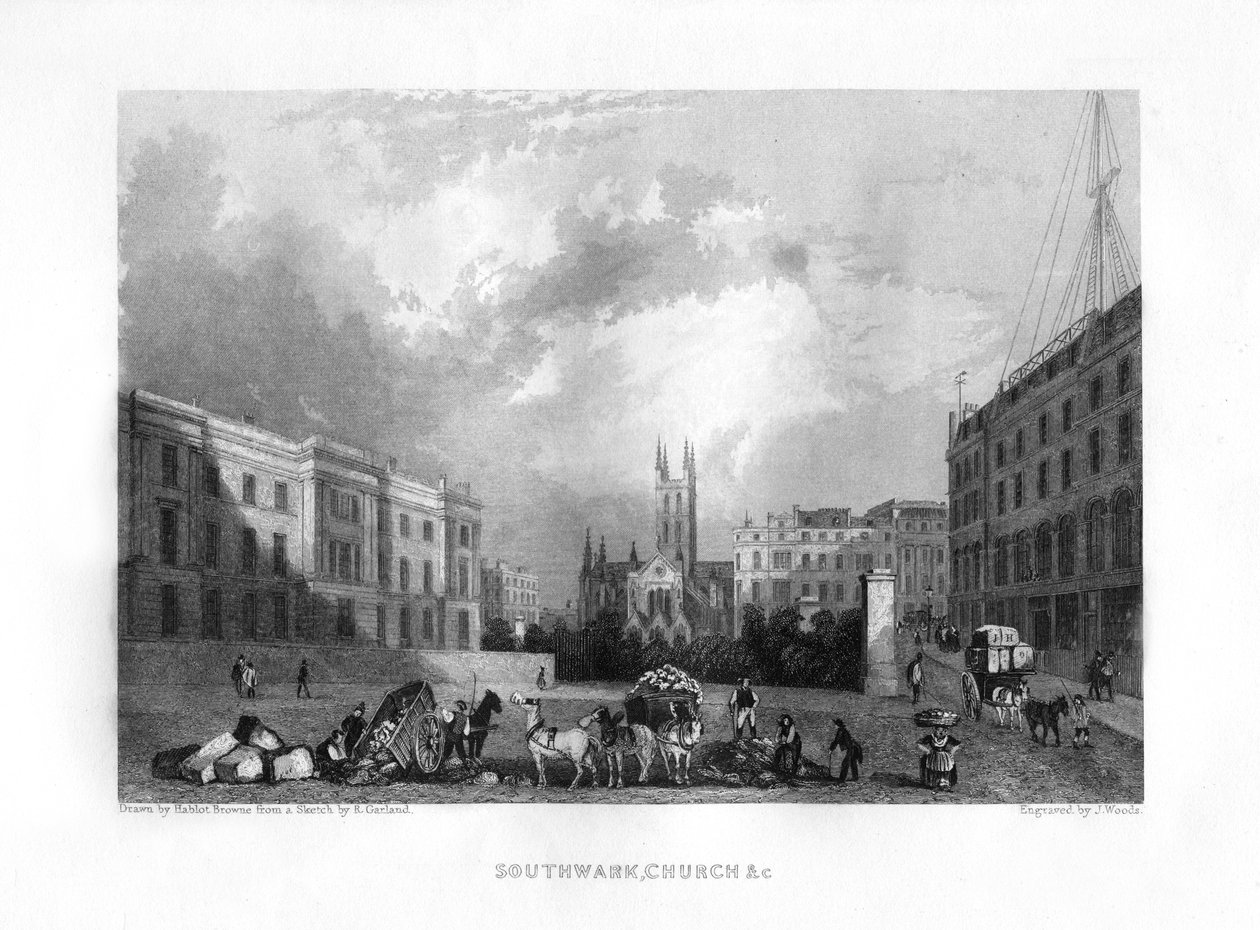 Southwarkin katedraali, Lontoo, 1800-luku. tekijältä J. Woods