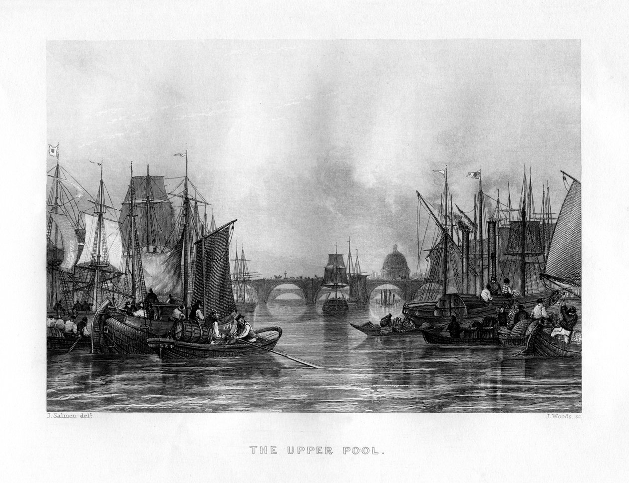The Upper Pool, Lontoo, 1800-luku. tekijältä J. Woods