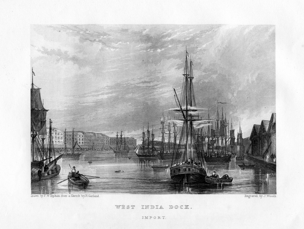 West India Dock, Lontoo, 1800-luku. tekijältä J. Woods