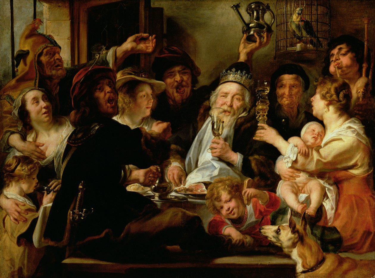 Papukuningas (Kuningas juo), noin 1638 tekijältä Jacob Jordaens