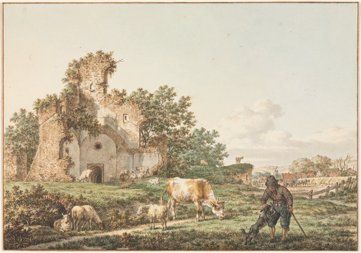 Pastoraalinen maisema raunioineen, 1799. tekijältä Jacob Cats